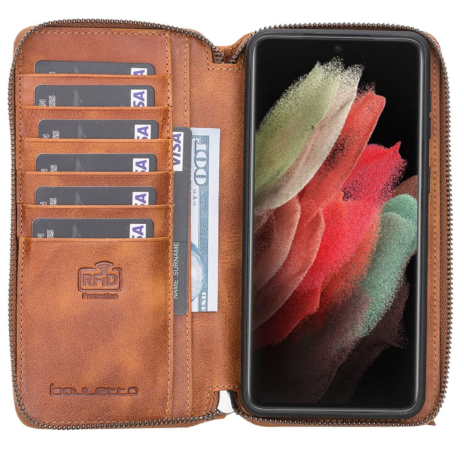 Pouch Magnetic Detachable Leather Wallet Case with RFID for Samsung Galaxy S21 Plus 5G (6.7