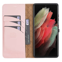 Magic Magnetic Detachable Leather Wallet Case with RFID for Samsung Galaxy S21 Plus 5G (6.7") - PINK - saracleather