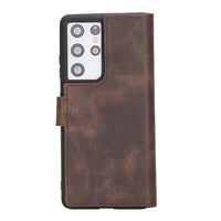 Wallet Folio Leather Case with RFID for Samsung Galaxy S21 Ultra 5G (6.8") - BROWN - saracleather