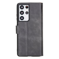 Wallet Folio Leather Case with RFID for Samsung Galaxy S21 Ultra 5G (6.8") - GRAY - saracleather