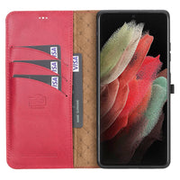 Magic Magnetic Detachable Leather Wallet Case with RFID for Samsung Galaxy S21 5G (6.2") - RED - saracleather