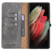 Magic Magnetic Detachable Leather Wallet Case with RFID for Samsung Galaxy S21 5G (6.2") - GRAY - saracleather