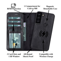 Magic Magnetic Detachable Leather RFID Blocker Wallet Case for Samsung Galaxy S22 Plus (6.6") - BLACK