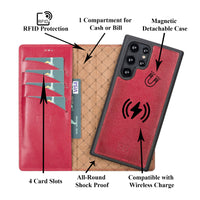 Magic Magnetic Detachable Leather RFID Blocker Wallet Case for Samsung Galaxy S22 Ultra (6.8") - RED