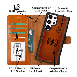 Magic Magnetic Detachable Leather RFID Blocker Wallet Case for Samsung Galaxy S23 Ultra (6.8