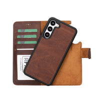Magic Magnetic Detachable Leather RFID Blocker Wallet Case for Samsung Galaxy S23 (6.1") - BROWN