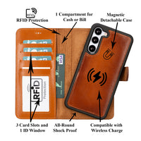 Magic Magnetic Detachable Leather RFID Blocker Wallet Case for Samsung Galaxy S23 (6.1") - EFFECT BROWN