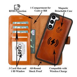 Magic Magnetic Detachable Leather RFID Blocker Wallet Case for Samsung Galaxy S23 (6.1