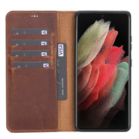 Magic Magnetic Detachable Leather Wallet Case for Samsung Galaxy S21 Ultra 5G (6.8") - BROWN - saracleather