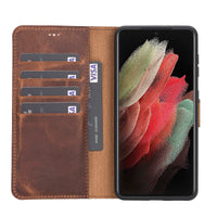 Magic Magnetic Detachable Leather Wallet Case for Samsung Galaxy S21 5G (6.2") - BROWN - saracleather