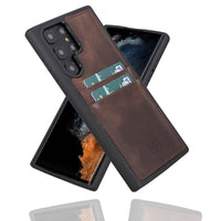 Flex Cover Leather Back Case with Card Holder for Samsung Galaxy S22 Ultra (6.8") - BROWN
