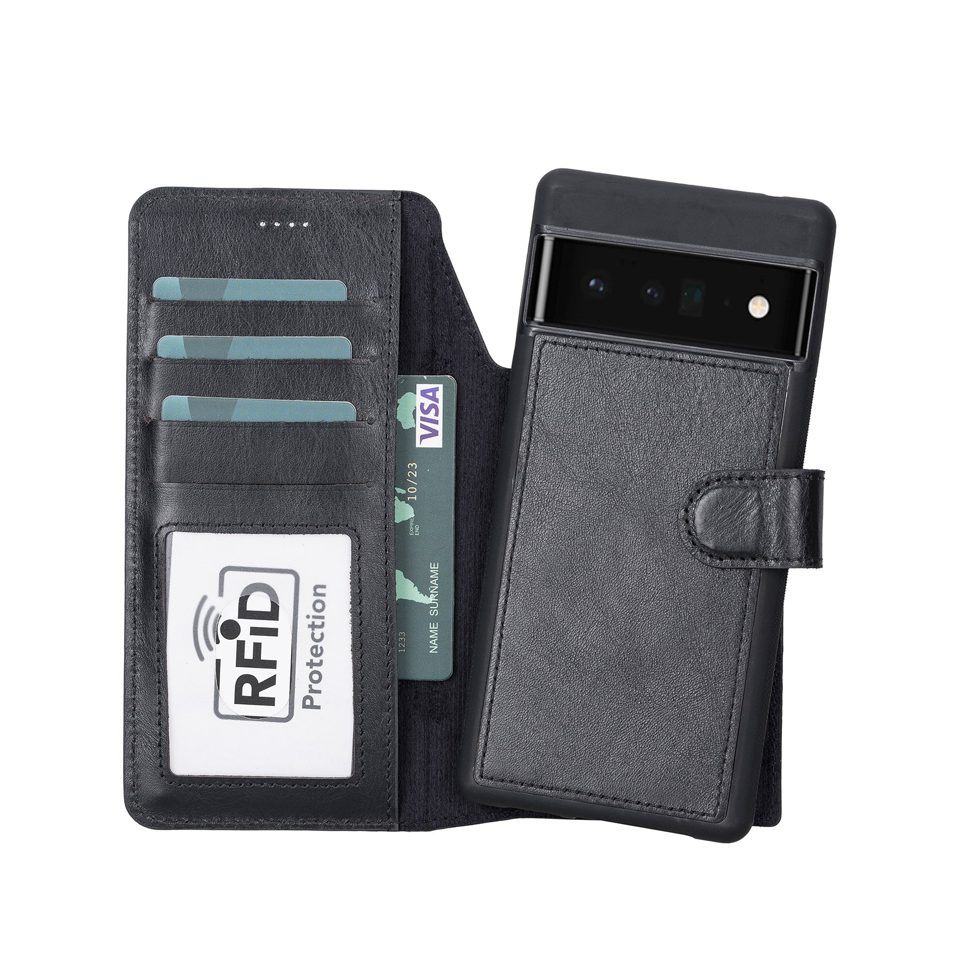 Magic Magnetic Detachable Leather RFID Blocker Wallet Case for Google Pixel 6 Pro (6.7") - BLACK