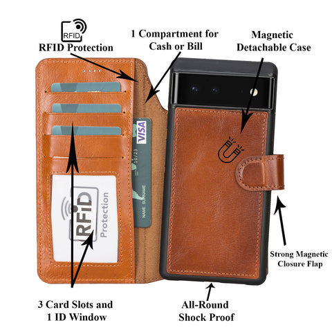 Magic Magnetic Detachable Leather RFID Blocker Wallet Case for Google Pixel 6 (6.4