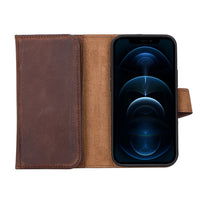 Santa Magnetic Detachable Leather Wallet Case for iPhone 13 (6.1") - BROWN - saracleather
