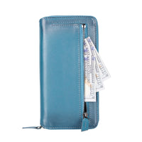 Pouch Magnetic Detachable Leather Wallet Case with RFID for Samsung Galaxy S22 Ultra (6.8") - BLUE