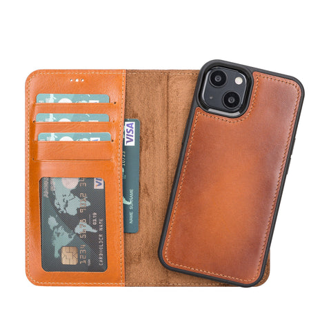 Magic Magnetic Detachable Leather Wallet Case with RFID for iPhone 13 (6.1") - EFFECT BROWN