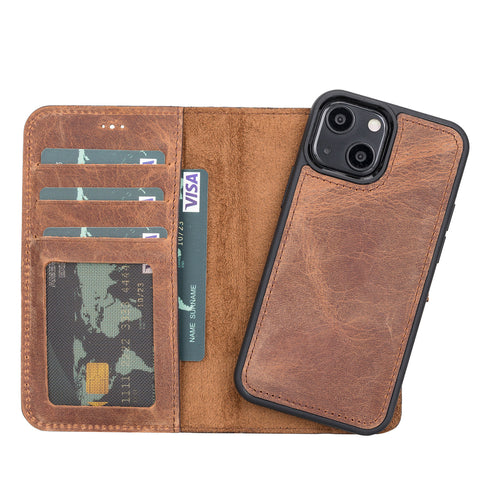 Magic Magnetic Detachable Leather Wallet Case with RFID for iPhone 13 Mini (5.4") - BROWN