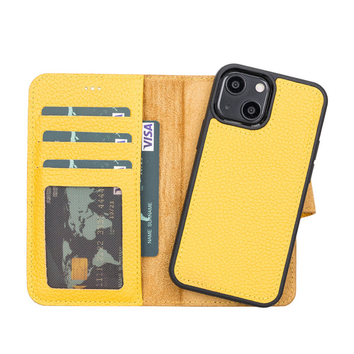 Magic Magnetic Detachable Leather Wallet Case with RFID for iPhone 13 Mini (5.4") - YELLOW