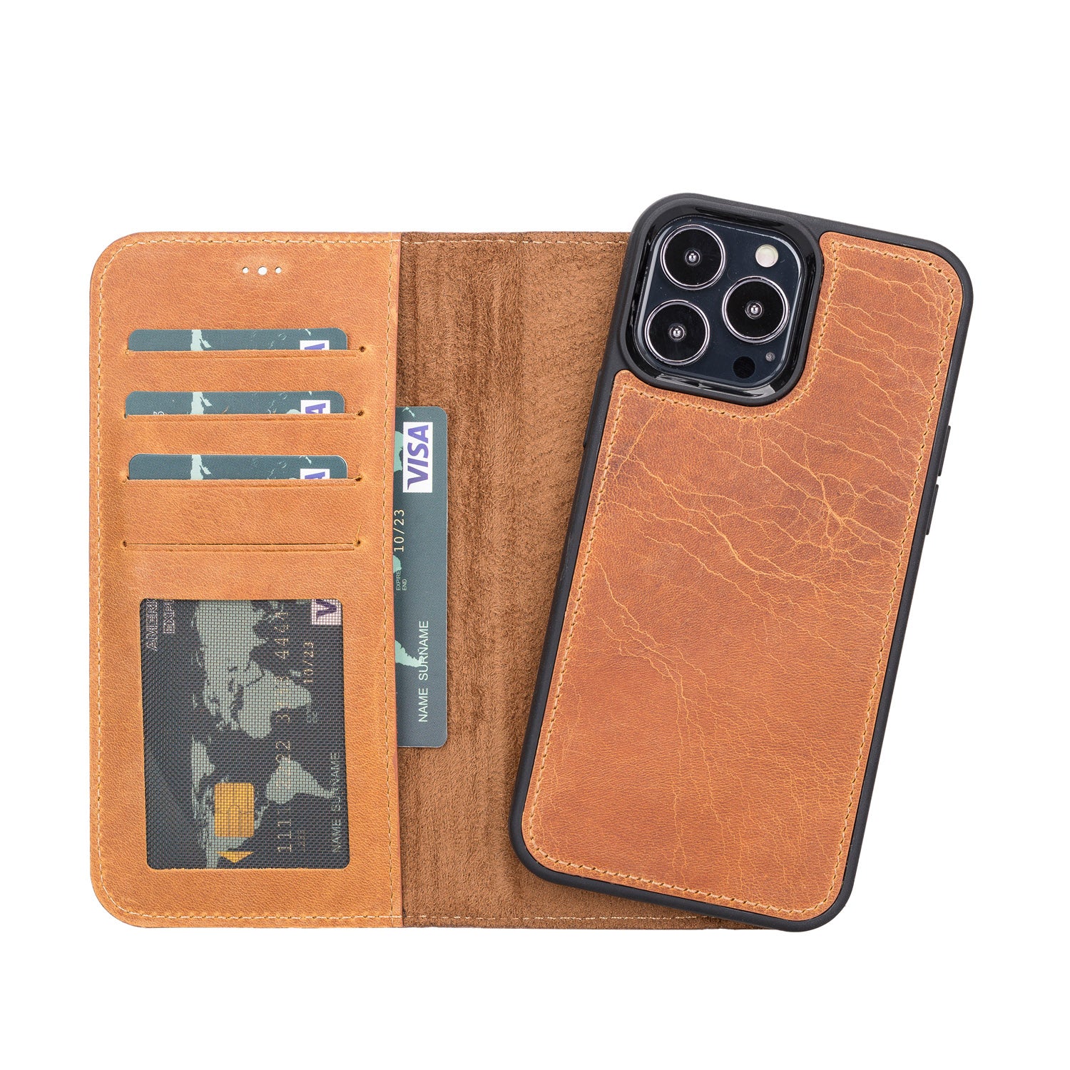 Magic Magnetic Detachable Leather Wallet Case with RFID for iPhone 13 Pro (6.1") - TAN