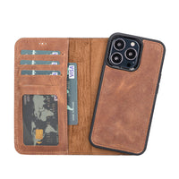 Magic Magnetic Detachable Leather Wallet Case with RFID for iPhone 13 Pro (6.1") - BROWN