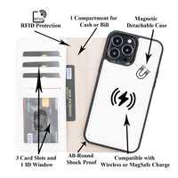 Magic Magnetic Detachable Leather Wallet Case with RFID for iPhone 13 Pro (6.1") - WHITE