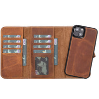 Santa Magnetic Detachable Leather Wallet Case for iPhone 13 (6.1") - TAN - saracleather