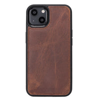 Santa Magnetic Detachable Leather Wallet Case for iPhone 13 Mini (5.4") - BROWN - saracleather