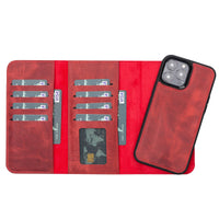 Santa Magnetic Detachable Leather Wallet Case for iPhone 13 Pro (6.1") - RED - saracleather