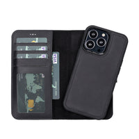 Liluri Magnetic Detachable Leather Wallet Case for iPhone 13 Pro Max (6.7") - BLACK - saracleather