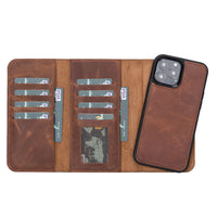 Santa Magnetic Detachable Leather Wallet Case for iPhone 13 Pro Max (6.7") - BROWN - saracleather