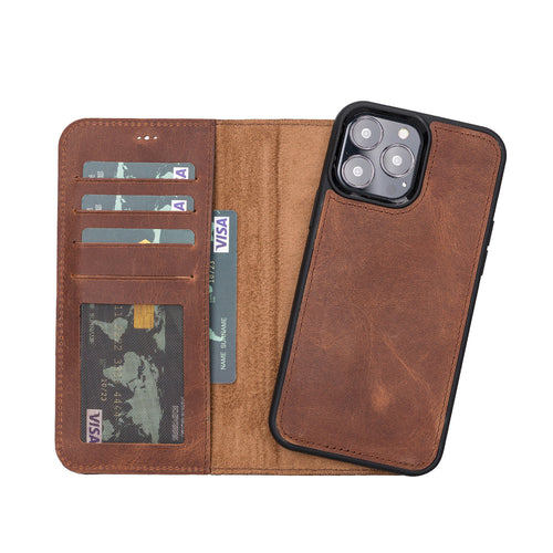 Liluri Magnetic Detachable Leather Wallet Case for iPhone 13 Pro Max (6.7") - BROWN