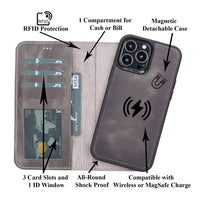 Magic Magnetic Detachable Leather Wallet Case with RFID for iPhone 13 Pro (6.1") - GRAY