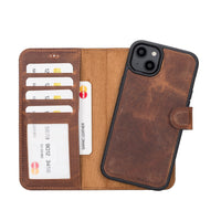 Liluri Magnetic Detachable Leather Wallet Case for iPhone 14 (6.1") - BROWN