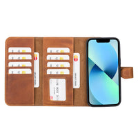 SANTA Magnetic Detachable Leather Wallet Case for iPhone 14 (6.1") - TAN