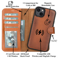 Magic Magnetic Detachable Leather Wallet Case with RFID for iPhone 14 (6.1") - EFFECT TAN