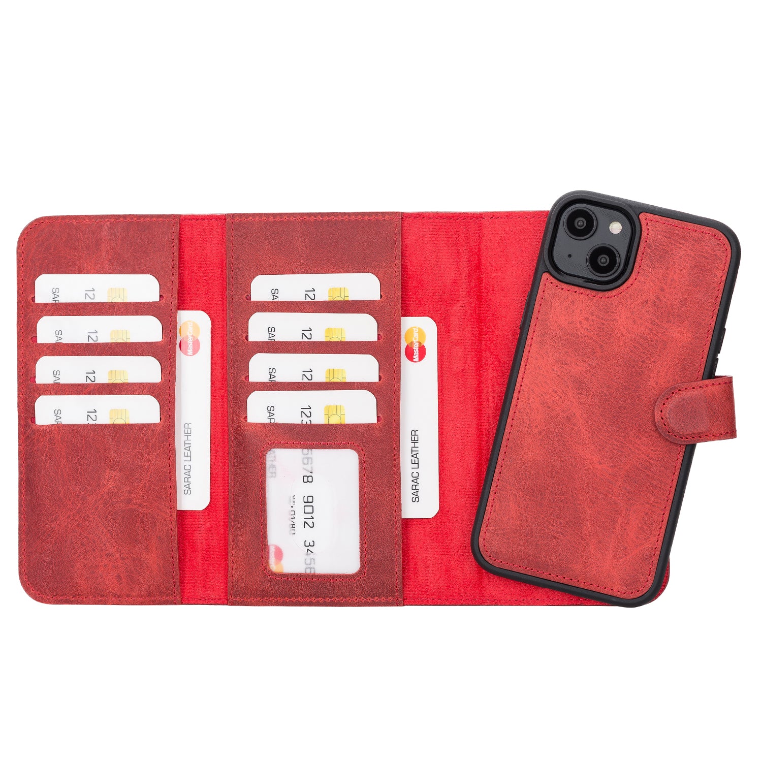SANTA Magnetic Detachable Leather Wallet Case for iPhone 14 Plus (6.7") - RED