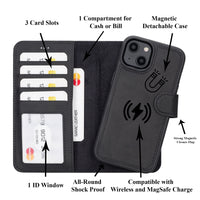 Liluri Magnetic Detachable Leather Wallet Case for iPhone 14 Plus (6.7") - BLACK