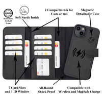 SANTA Magnetic Detachable Leather Wallet Case for iPhone 14 Plus (6.7") - BLACK