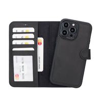 Liluri Magnetic Detachable Leather Wallet Case for iPhone 14 Pro (6.1") - BLACK