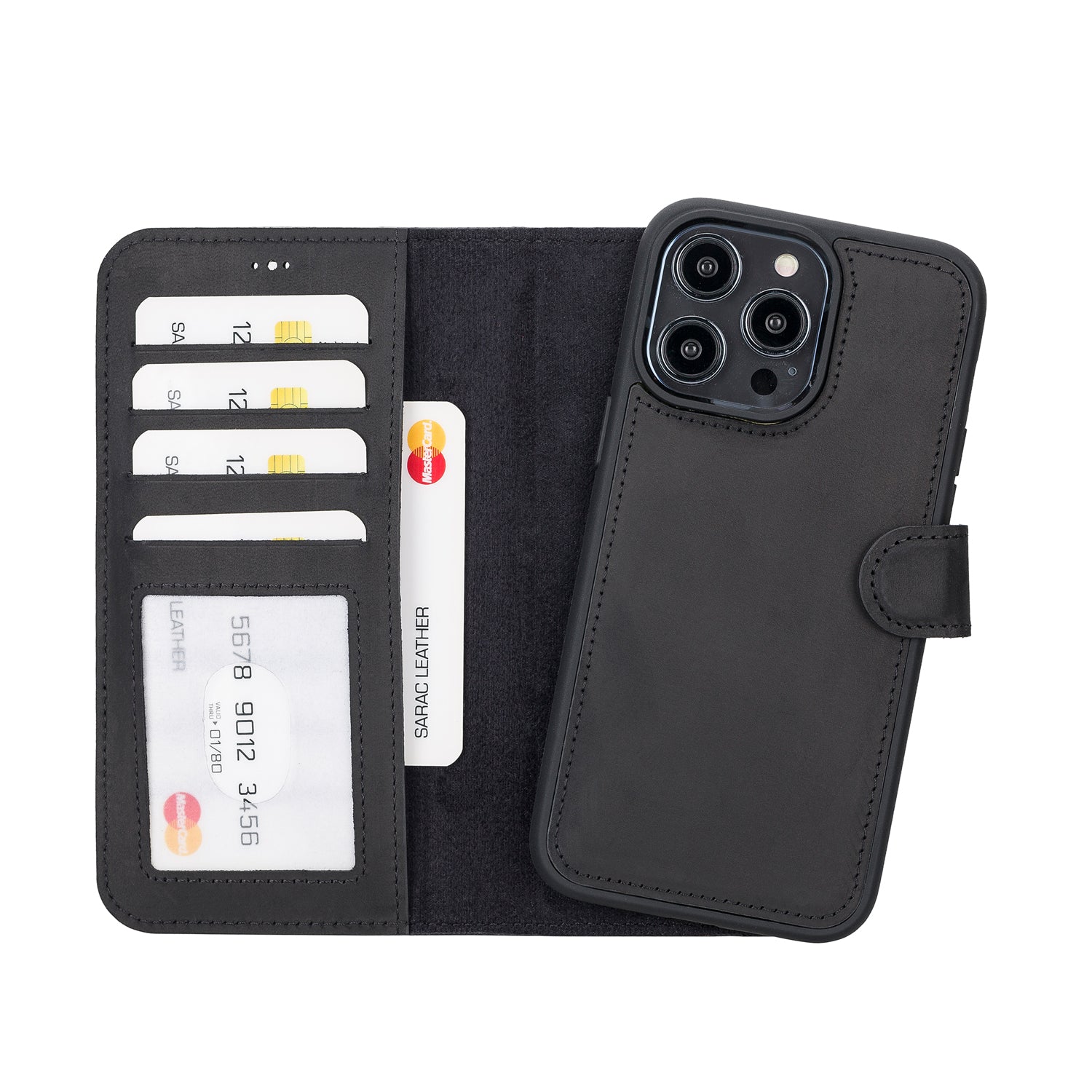 Liluri Magnetic Detachable Leather Wallet Case for iPhone 14 Pro Max (6.7") - BLACK