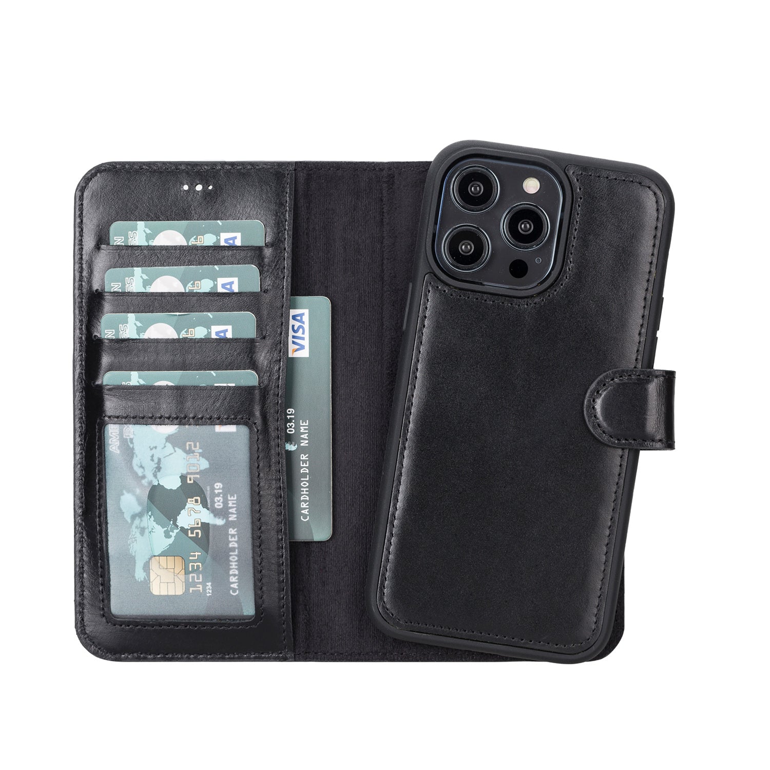 Magic Magnetic Detachable Leather Wallet Case with RFID for iPhone 14 Pro Max (6.7") - BLACK