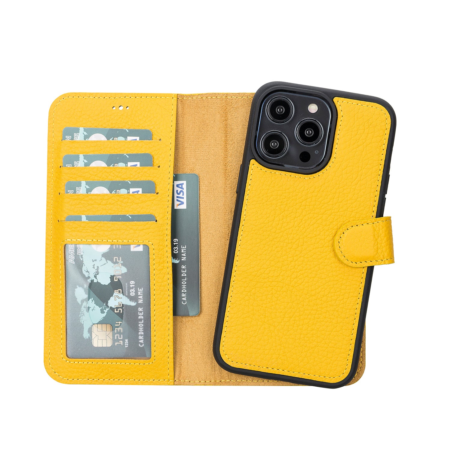 Magic Magnetic Detachable Leather Wallet Case with RFID for iPhone 14 Pro Max (6.7") - YELLOW