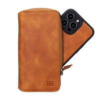 Pouch Magnetic Detachable Leather Wallet Case for iPhone 14 Pro Max (6.7") - TAN