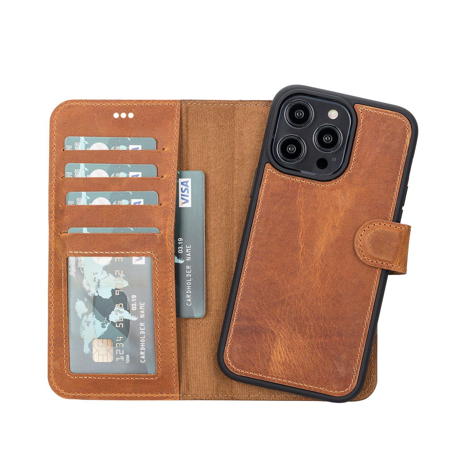 Magic Magnetic Detachable Leather Wallet Case with RFID for iPhone 14 Pro Max (6.7") - TAN