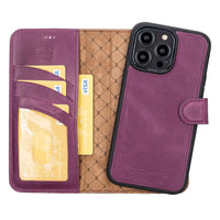 Magic Magnetic Detachable Leather Wallet Case with RFID for iPhone 14 Pro (6.1") - PURPLE