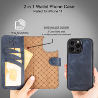Magic Magnetic Detachable Leather Wallet Case with RFID for iPhone 14 Pro (6.1") - NAVY BLUE