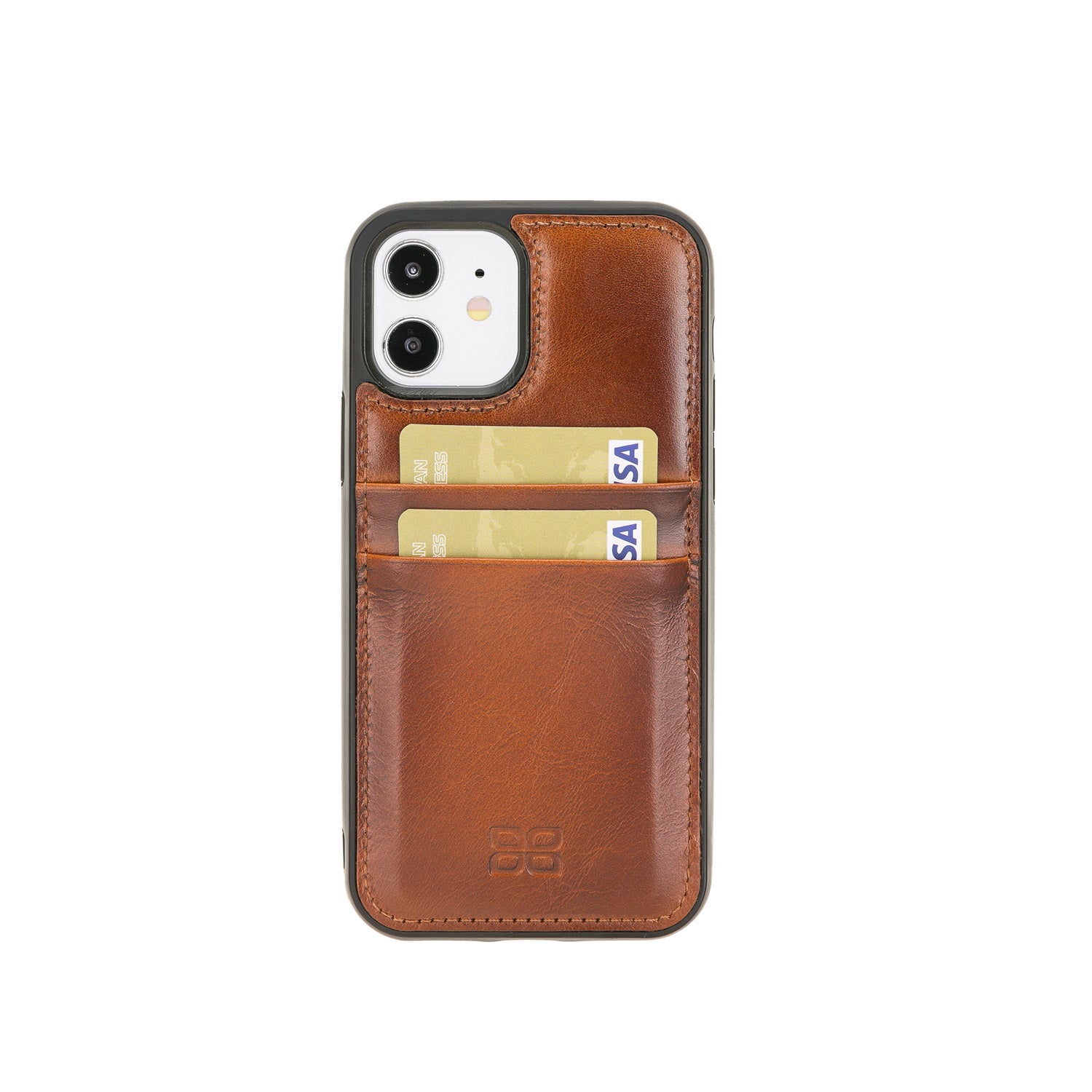 Flex Cover Leather Back Case with Card Holder for iPhone 12 (6.1") - EFFECT BROWN - saracleather