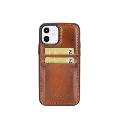 Flex Cover Leather Back Case with Card Holder for iPhone 12 (6.1") - EFFECT BROWN - saracleather