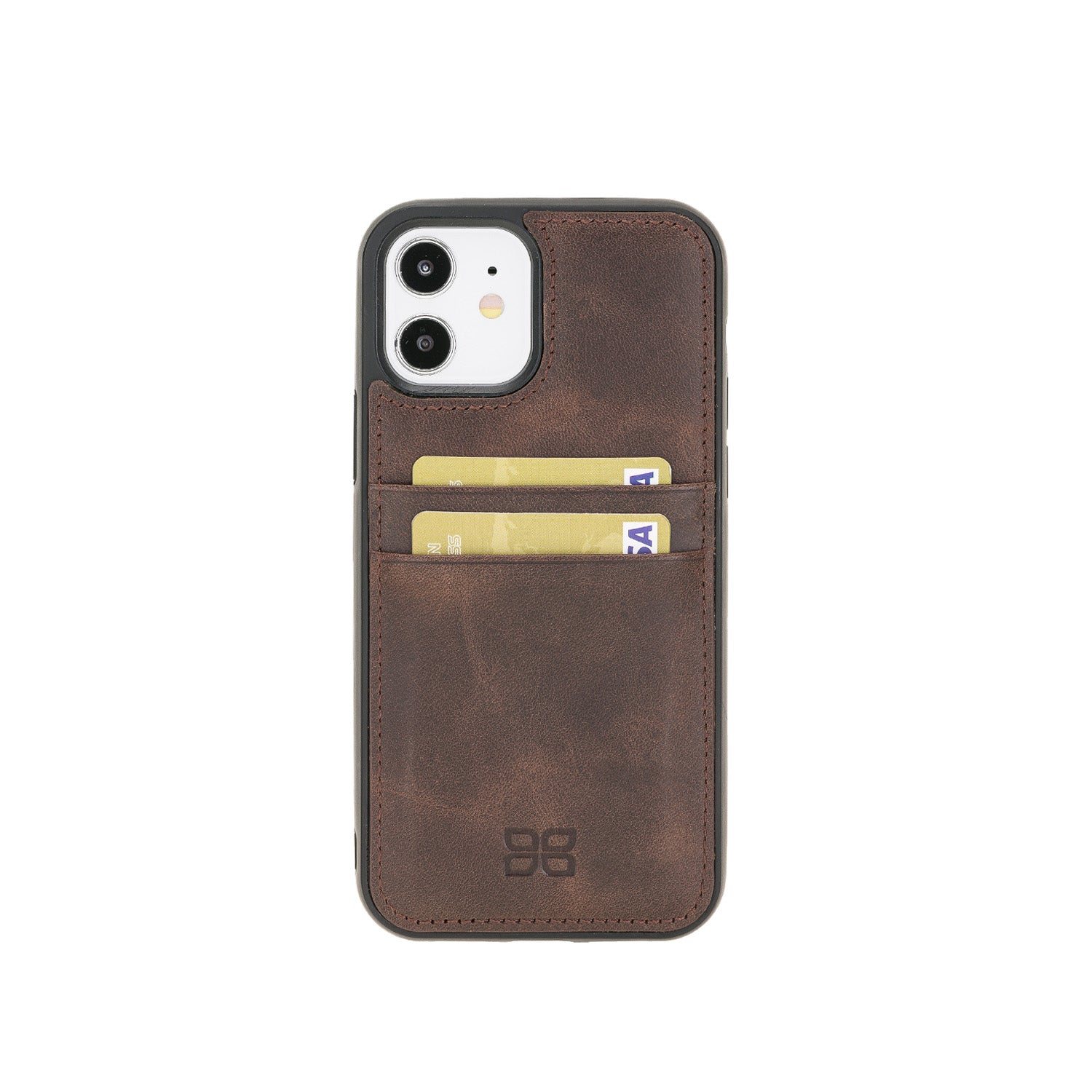 Flex Cover Leather Back Case with Card Holder for iPhone 12 (6.1") -  BROWN - saracleather