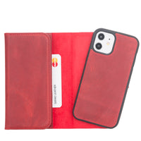 Santa Magnetic Detachable Leather Wallet Case for iPhone 12 Mini (5.4") - RED - saracleather